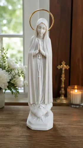 Imagem de Nossa Senhora de Fátima em Pó de Mármore 11 cm | Escultura Religiosa Católica |