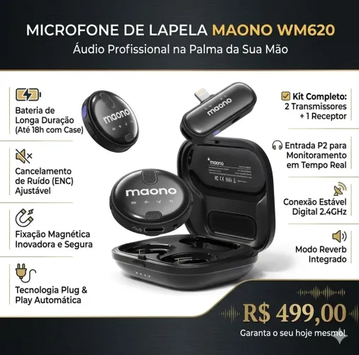 Microfone De Lapela Maono Wm620 Alta Qualidade (Original e Lacrado)