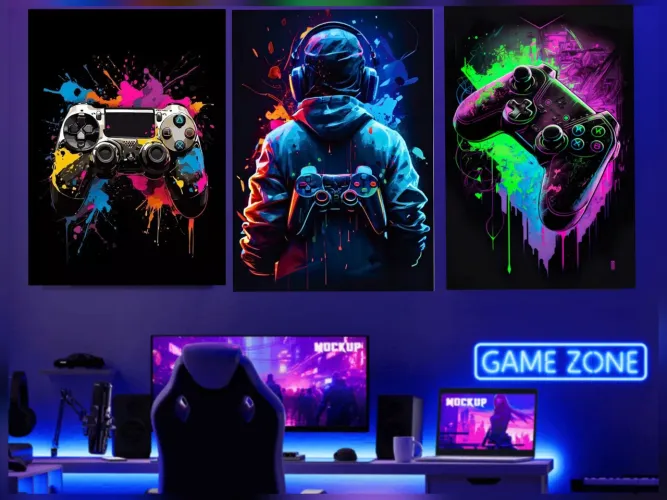 Kit 3 Quadro decorativo game 