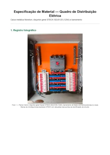 Quadro de Distribuição Elétrica 125A
