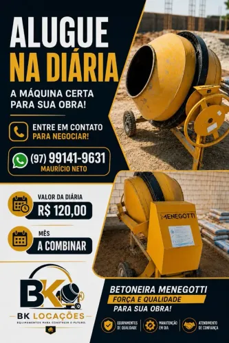 Aluga-se betoneira Menegotti 400 litros