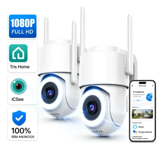 Kit 2 Câmeras de Segurança Wifi Ip Externa Ip66 c/ IA