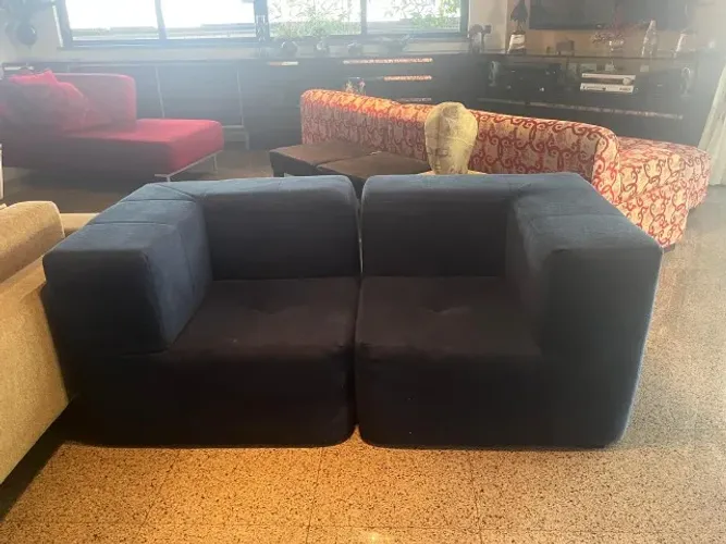 Sofá na Caixa modular 2 lugares em Boucle - 2 Cantos com Apoio de pé - AZUL