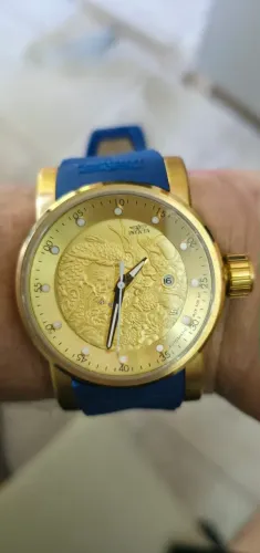 Relógio Invicta S1 Rally Yakuza Dourado Azul Automático
