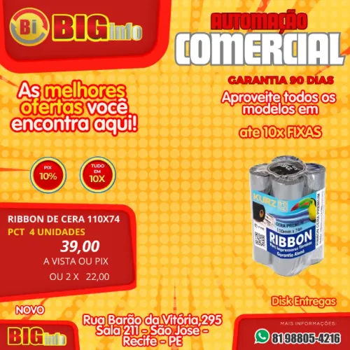 Kit 4 Unidade Do Ribbon  De Cera 110x74  - Argox - Zebra - Elgin