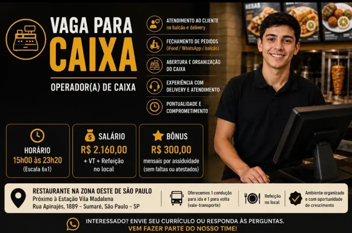 Vaga / Emprego 2460 R$ Operador de caixa Contratando