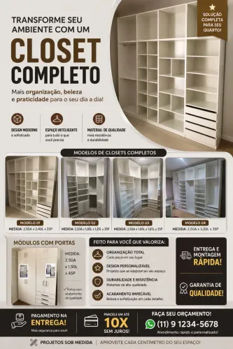 Closet completo em 10 x sem juros no cartão! 
