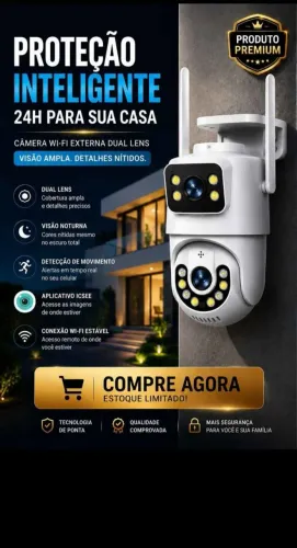 Câmera de Segurança Wi-Fi Externa Duas Lentes, uma 360° Visão Noturna 150 R$