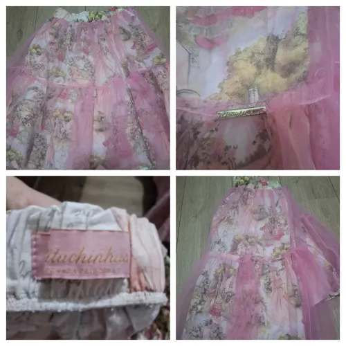 Saia rodada menina com Tule Rosa