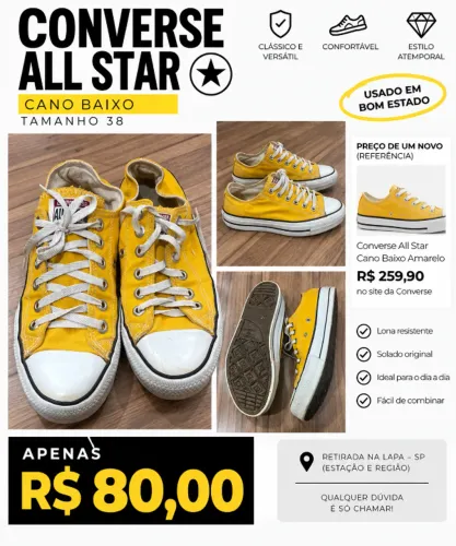 Converse All Star Chuck Taylor Amarelo Original - Tamanho 38 - Usado
