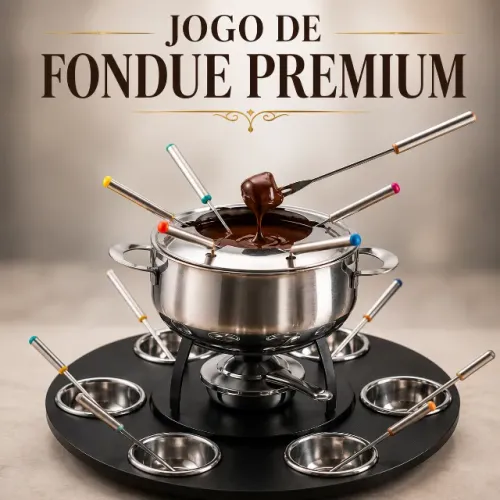 Jogo de Fondue Premium The Kitchen TK International 23 Peças Inox - Base Giratória Complet