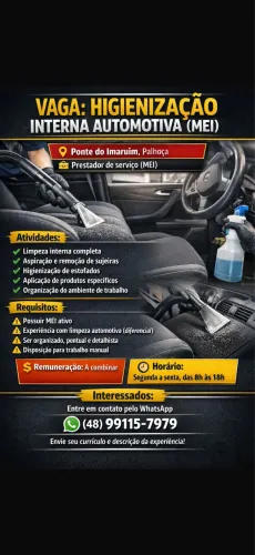 Vaga pra higienizador de veículos e polidor automotivos