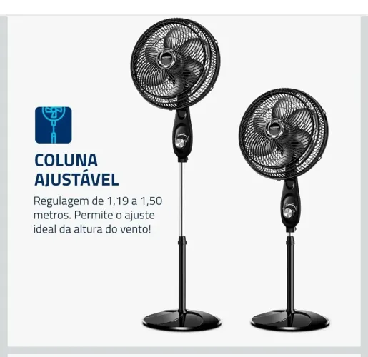 Ventilador Coluna Mondial 30cm VT-30C-NB | 220V, 6 pás, Turbo