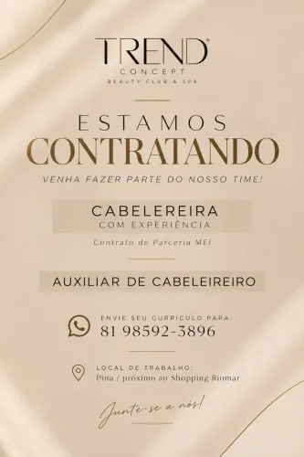 Vaga para Cabeleireira com Experiência e Auxiliar de Cabeleireiro ? Recife/PE