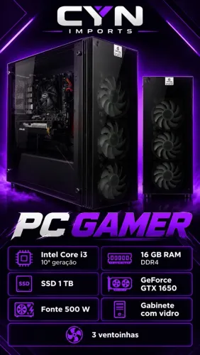PC Gamer Intel i3 10ª geração | GTX 1650 | 16GB RAM | SSD 1TB