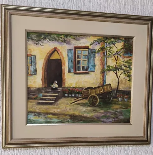 Quadro em Tela Pintado à Mão com Moldura Clássica - 58 x 65,5 cm