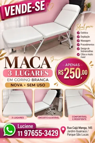 MACA BRANCO EM CORINO 3 LUGARES NOVA ESTETICA MASSAGEM CILIOS DEPILAÇÃO