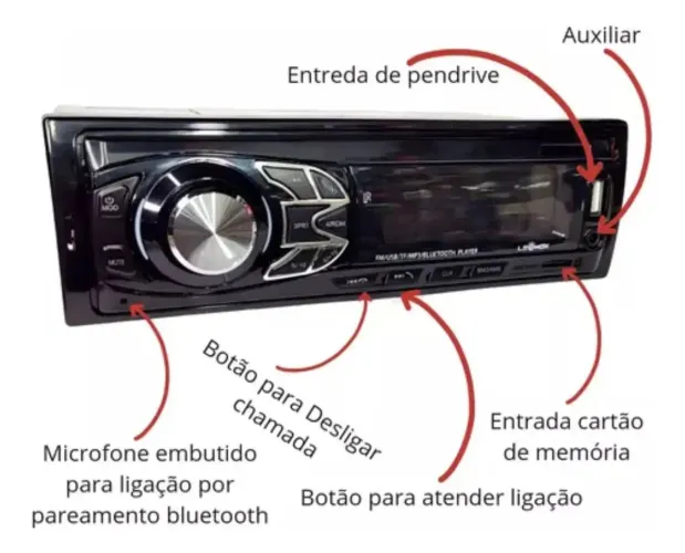 Som Automotivo Lehmox LEY-1623 Bluetooth USB SD Controle Remoto Preto