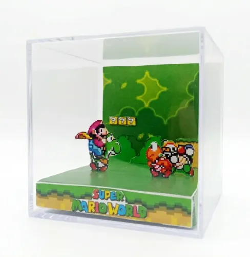 Cubo Diorama Super Mario World Fase Clássica Artesanal Decorativo Retrô Gamer
