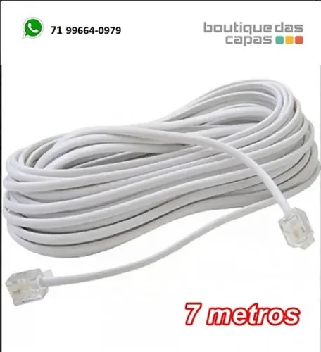 Cabo extensão para Telefone e Fax RJ11 x RJ11 Branco 7 Metros