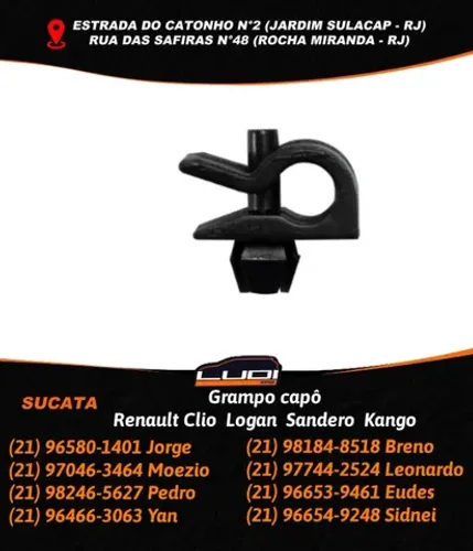 Grampo capô Renault Clio  Logan  Sandero  Kango