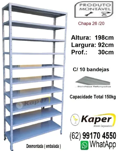 Prateleira de aço com 10 bandejas P30 cinza ( produto novo )