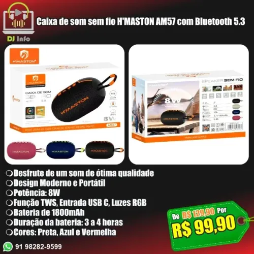 Caixa de som sem fio H'MASTON AM57 com Bluetooth 5.3