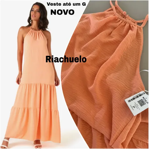 Vestido longo Evasê Duas Marias Salmão - AK by Riachuelo (NOVO)