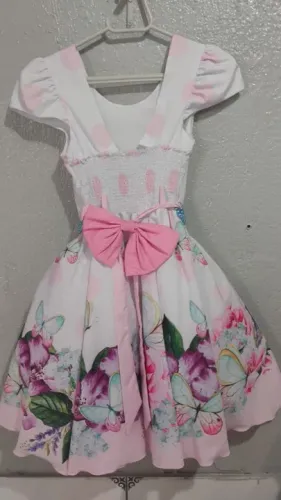 Vestido Infantil Floral Rosa com Laço