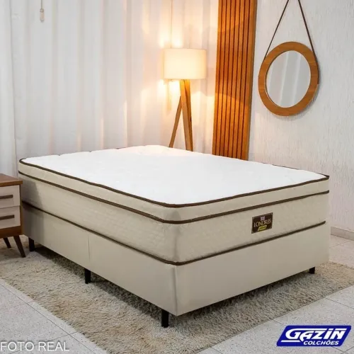 Box Casal + Colchão Casal Londres Molas BlueWave - Gazin