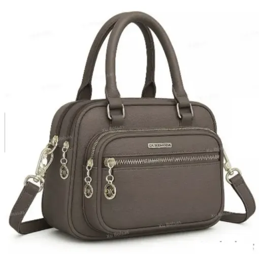 Bolsas cinza prateado com 5 Divisórias e Alça Lateral, Transversal Faixa de Mão. Couro PU 