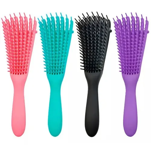Kit 4 Escovas Polvo Para Cabelos Cacheados Desembaraçadora 8 Pontas Flexíveis Pente Polvo