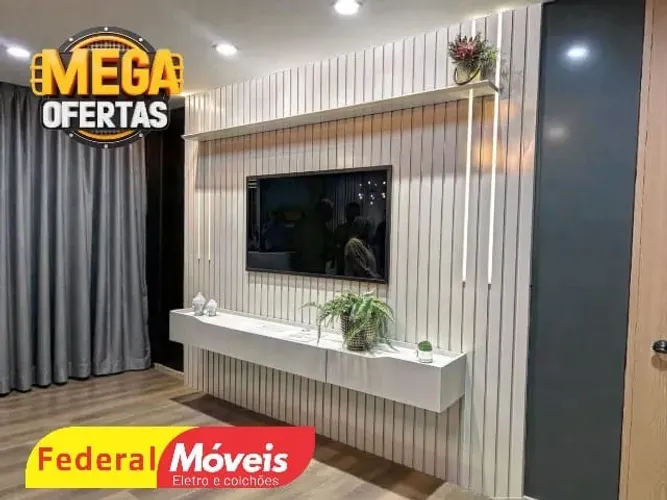 Painel off white ripado com Led e com nicho ENTRE EM CONTATO 