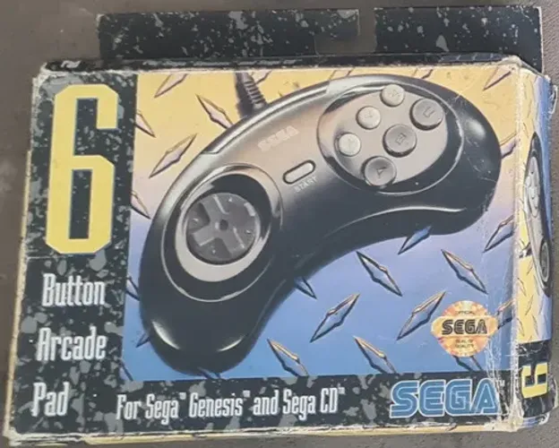 caixa controle 6 botões mega drive com manual original americano