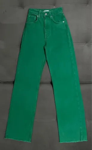 Calça Jeans Wide Leg Verde Zara - Tamanho 32