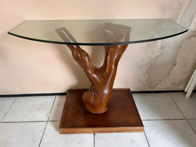 MESA DE VIDRO COM MADEIRA