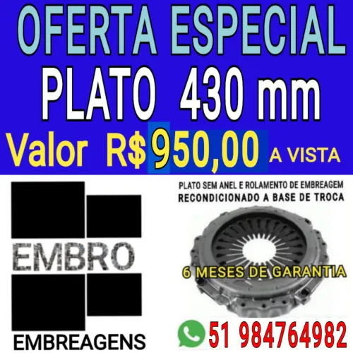 EMBREAGEM PLATO COM 430 MM CAMINHÃO E ÔNIBUS-MERCEDES BENZ-VOLVO-SCANIA-VOLKSWAGEN-IVECO