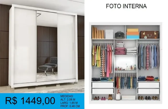 Guarda roupa a pronta entrega, espelhado com portas de correr