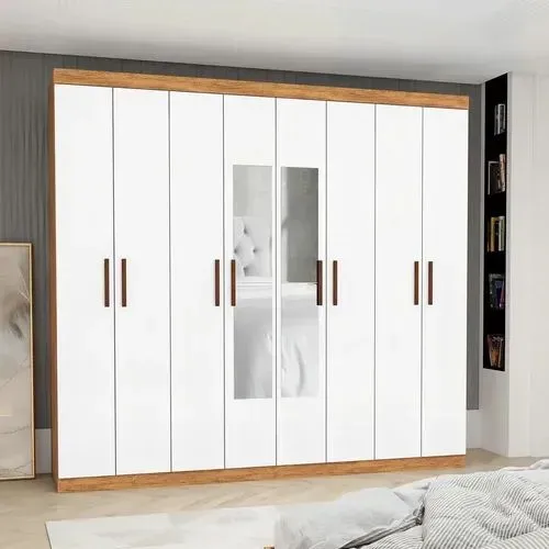 Roupeiro 8P Abrir 4G Carioca Rubi Com Espelho e Com Pés Cinamomo/Branco<br>