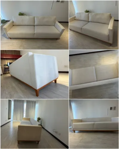 ofá Design Moderno Linho Amadeirado 2,20m - Lavado e Higienizado