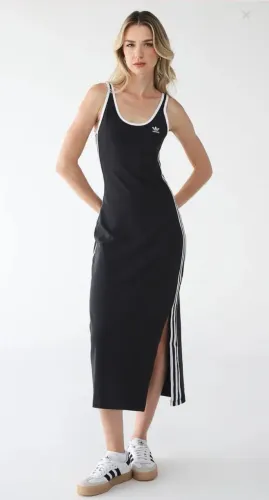 Vestido Adidas Originals Longo Adicolor 3 Stripes Preto