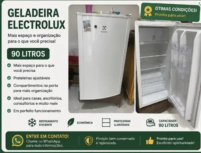 Frigobar, 90 litros, marca Eletrolux, branco. 220V, em perfeito estado