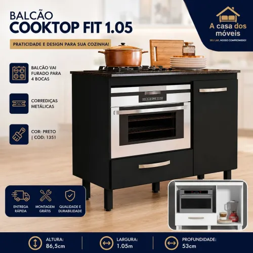 Balcão para Cooktop 1.05m - Preto
