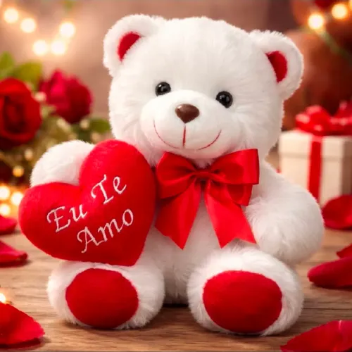 URSINHO DE PELÚCIA COM CORAÇÃO EU TE AMO. 20 cm