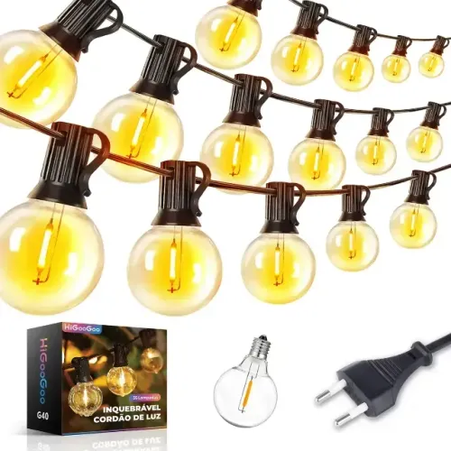 35 Lampadas 20m Inquebrável Varal Luz De Corda