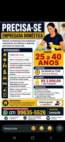 Secretaria do lar. 2.000 mes