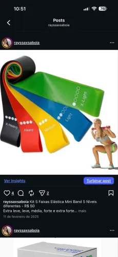Kit 5 Faixas Elástica Mini Band 5 Níveis diferentes - R$ 50