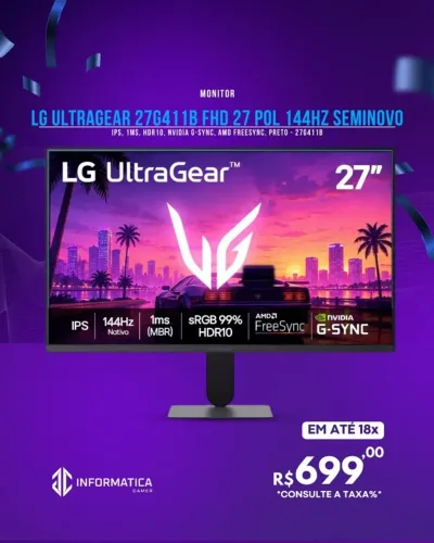 MONITOR LG ULTRAGEAR 27G411B FHD 27 POL 144HZ SEMINOVO