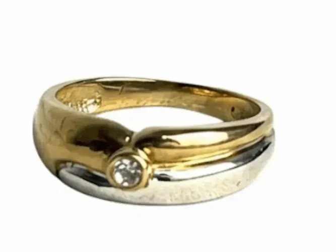 anel com ponto de luz - prata e dourado - bijouteria