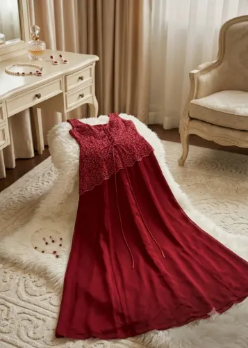 Vestido de Festa Elegante Bordado em Renda Ajuste em Corset (Cor: Vinho/marsala), Tam. M